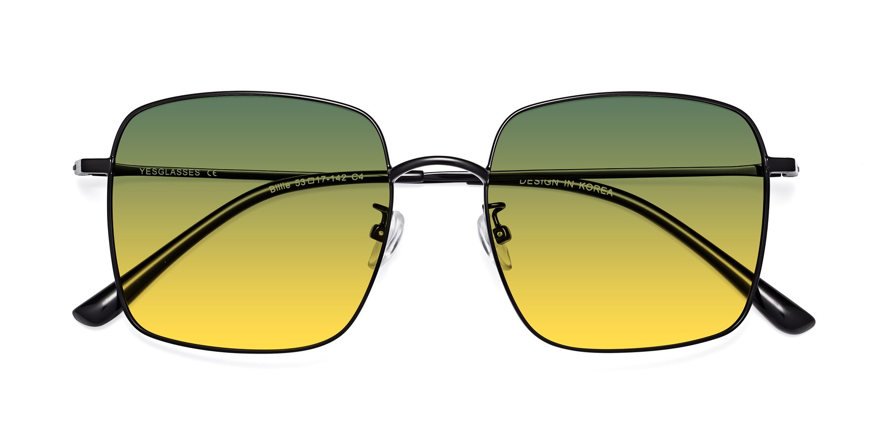 Folded Front of Billie in Black with Green / Yellow Gradient Lenses