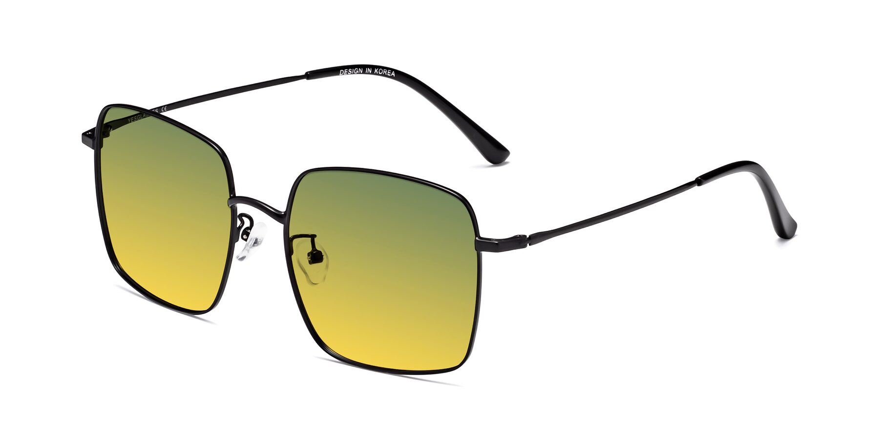 Angle of Billie in Black with Green / Yellow Gradient Lenses