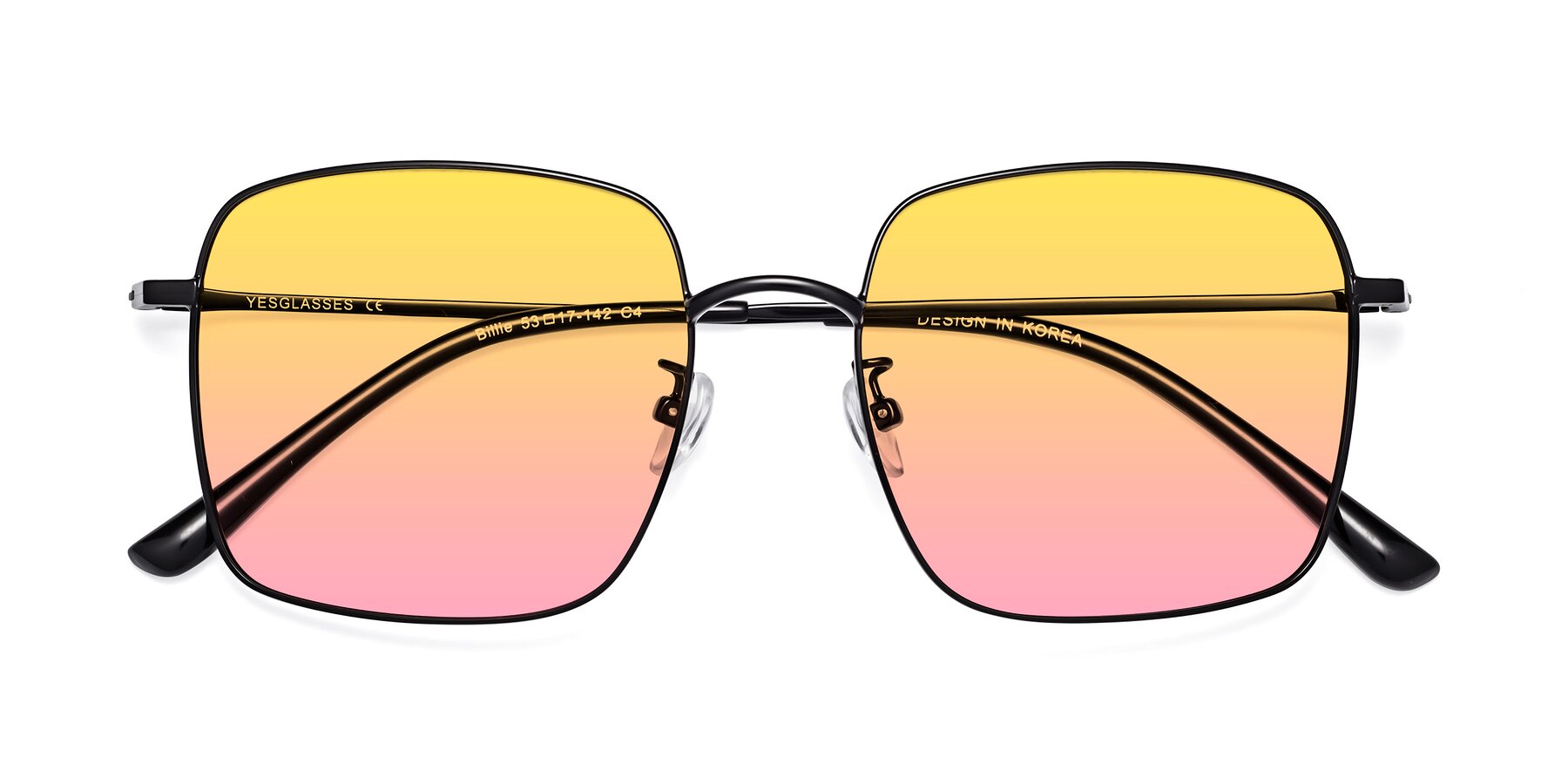 Folded Front of Billie in Black with Yellow / Pink Gradient Lenses