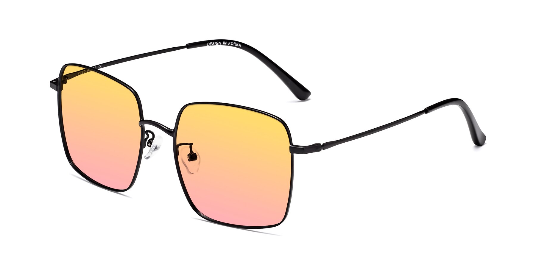 Angle of Billie in Black with Yellow / Pink Gradient Lenses