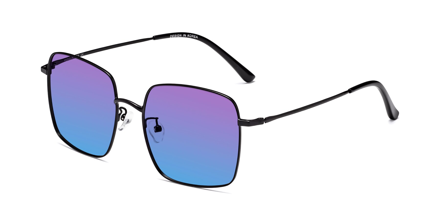 Angle of Billie in Black with Purple / Blue Gradient Lenses