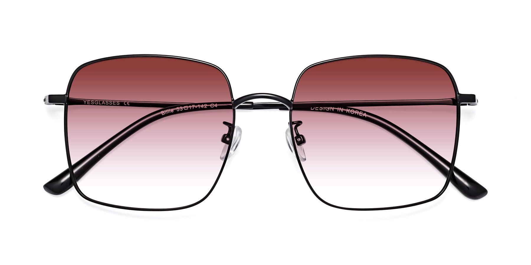 Folded Front of Billie in Black with Garnet Gradient Lenses