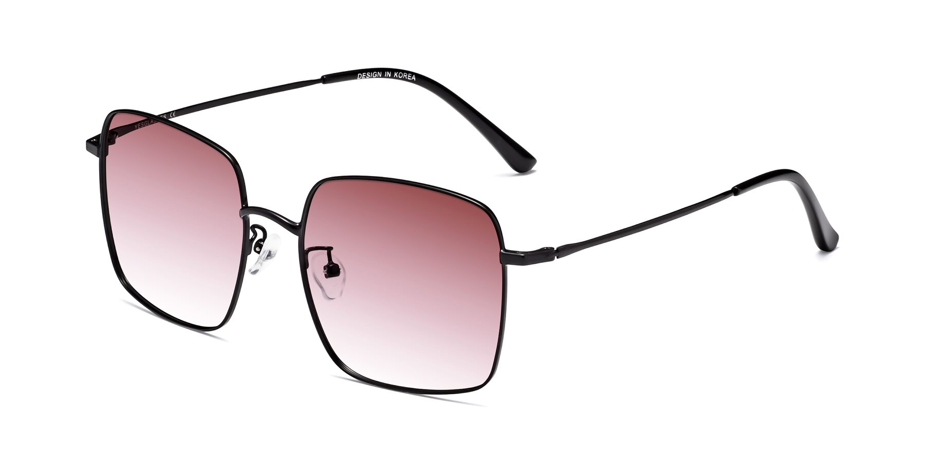 Angle of Billie in Black with Garnet Gradient Lenses