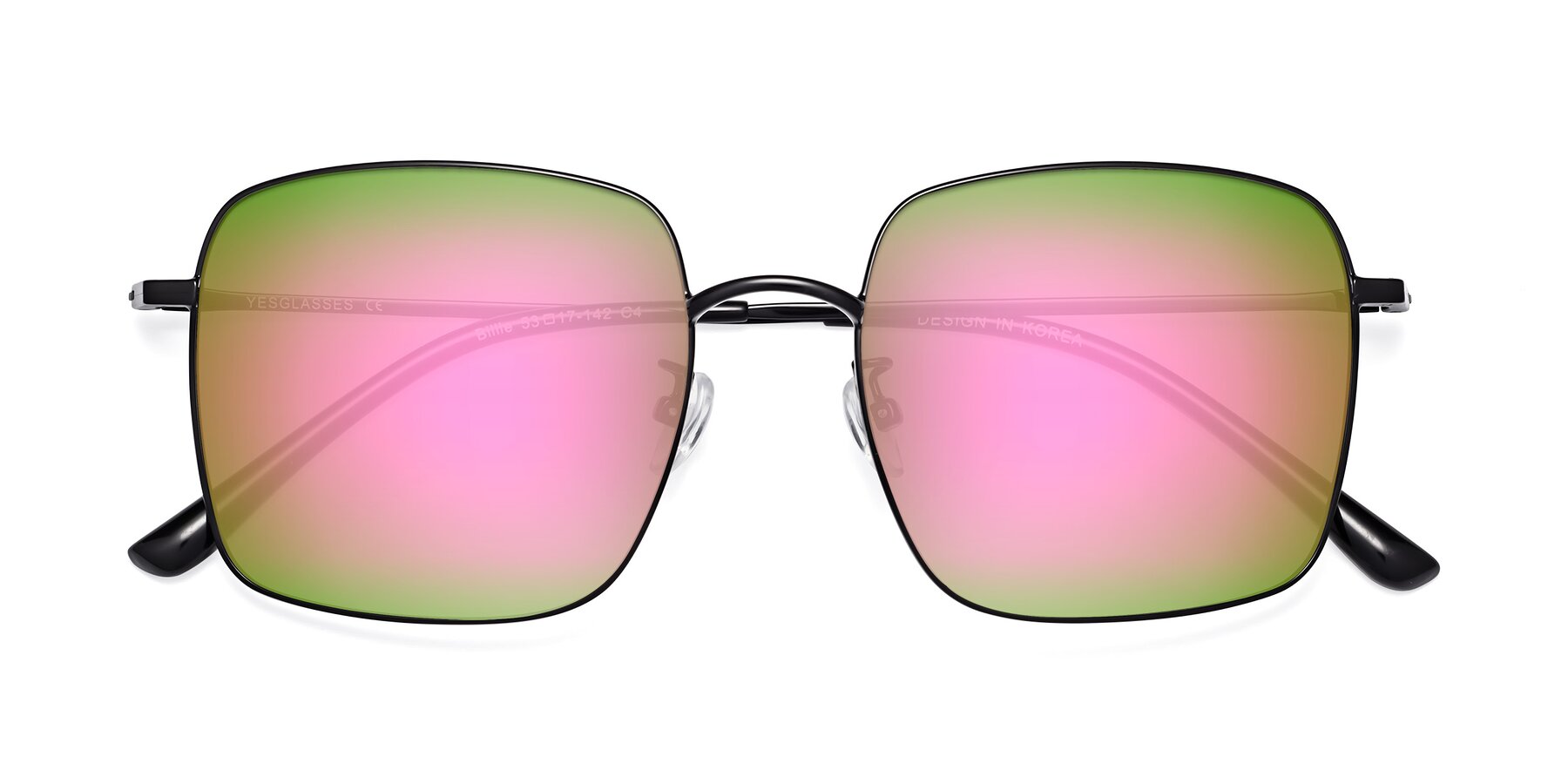 Folded Front of Billie in Black with Pink Mirrored Lenses