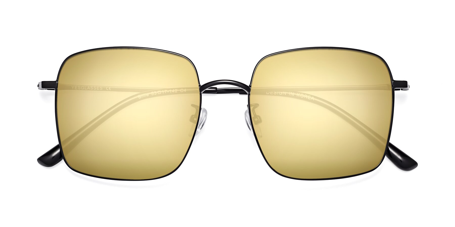 Folded Front of Billie in Black with Gold Mirrored Lenses