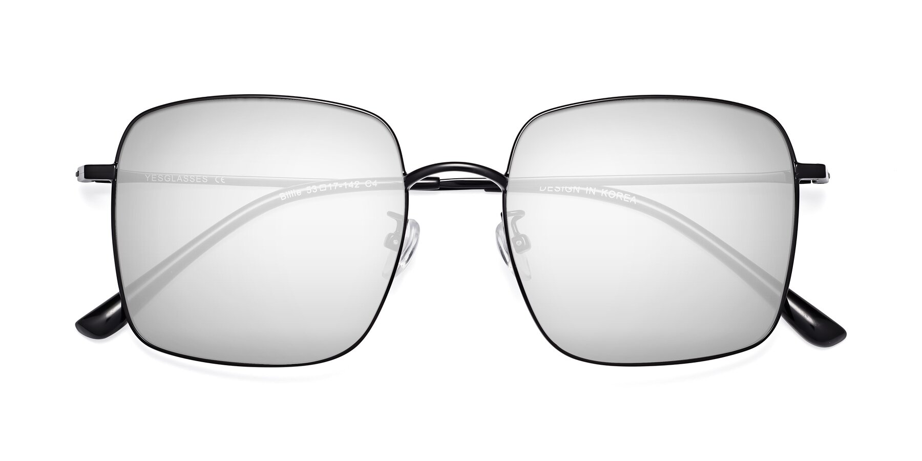 Folded Front of Billie in Black with Silver Mirrored Lenses