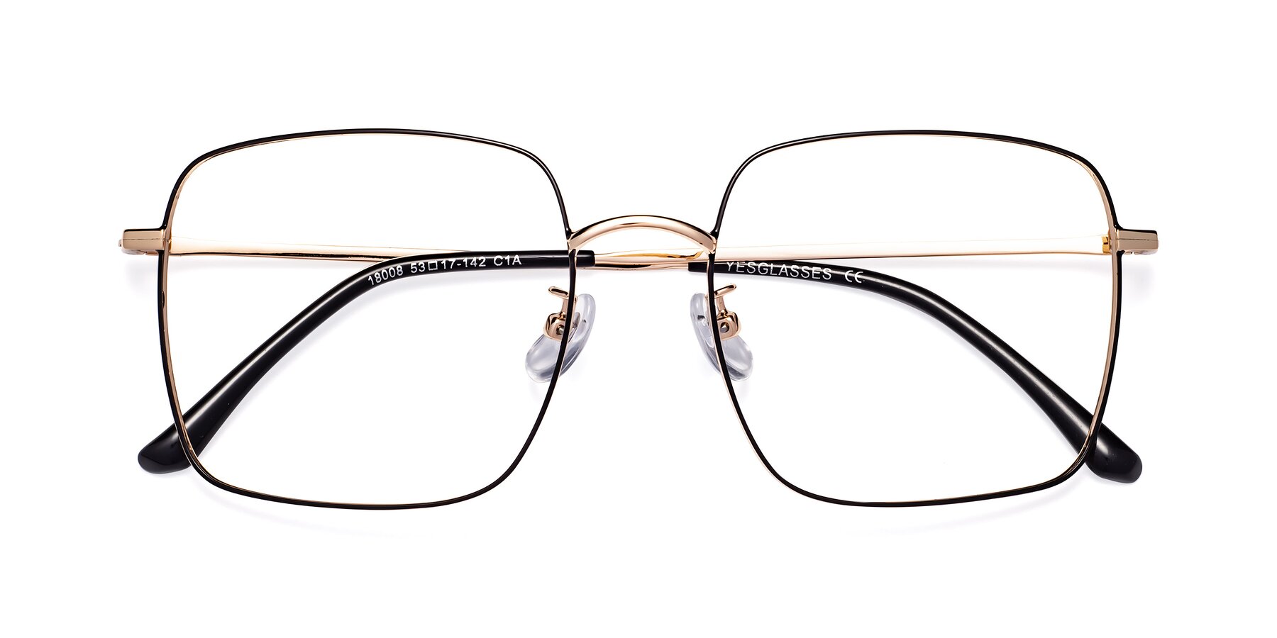 Folded Front of Billie in Black-Gold with Clear Eyeglass Lenses