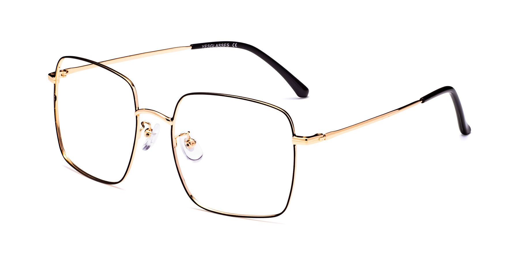 Angle of Billie in Black-Gold with Clear Eyeglass Lenses