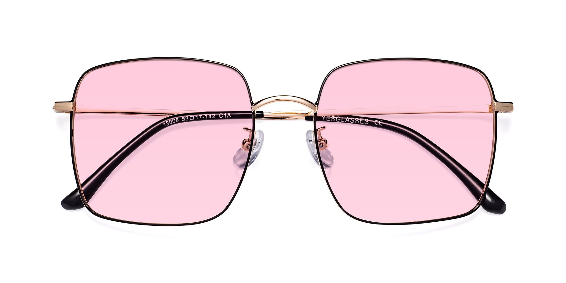 Folded Front of Billie in Black-Gold with Light Pink Tinted Lenses