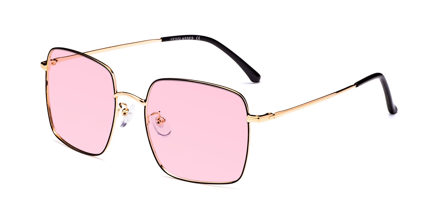 Angle of Billie in Black-Gold with Light Pink Tinted Lenses