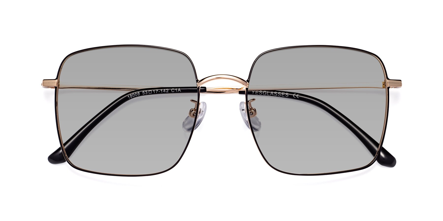 Folded Front of Billie in Black-Gold with Light Gray Tinted Lenses