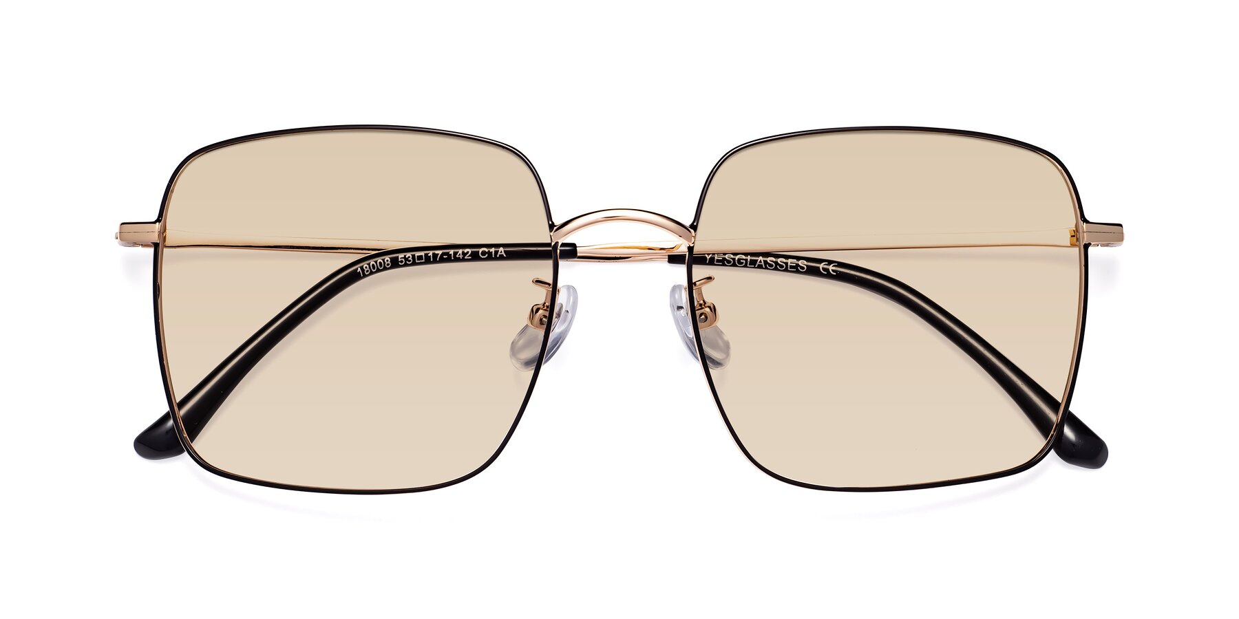 Folded Front of Billie in Black-Gold with Light Brown Tinted Lenses