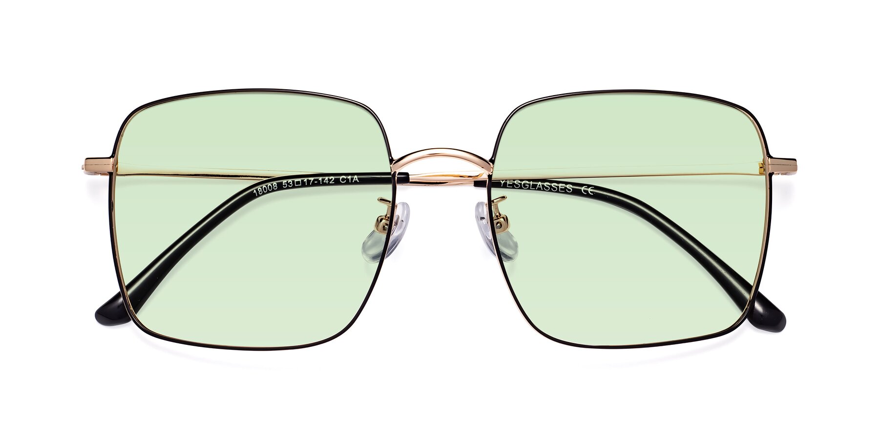 Folded Front of Billie in Black-Gold with Light Green Tinted Lenses