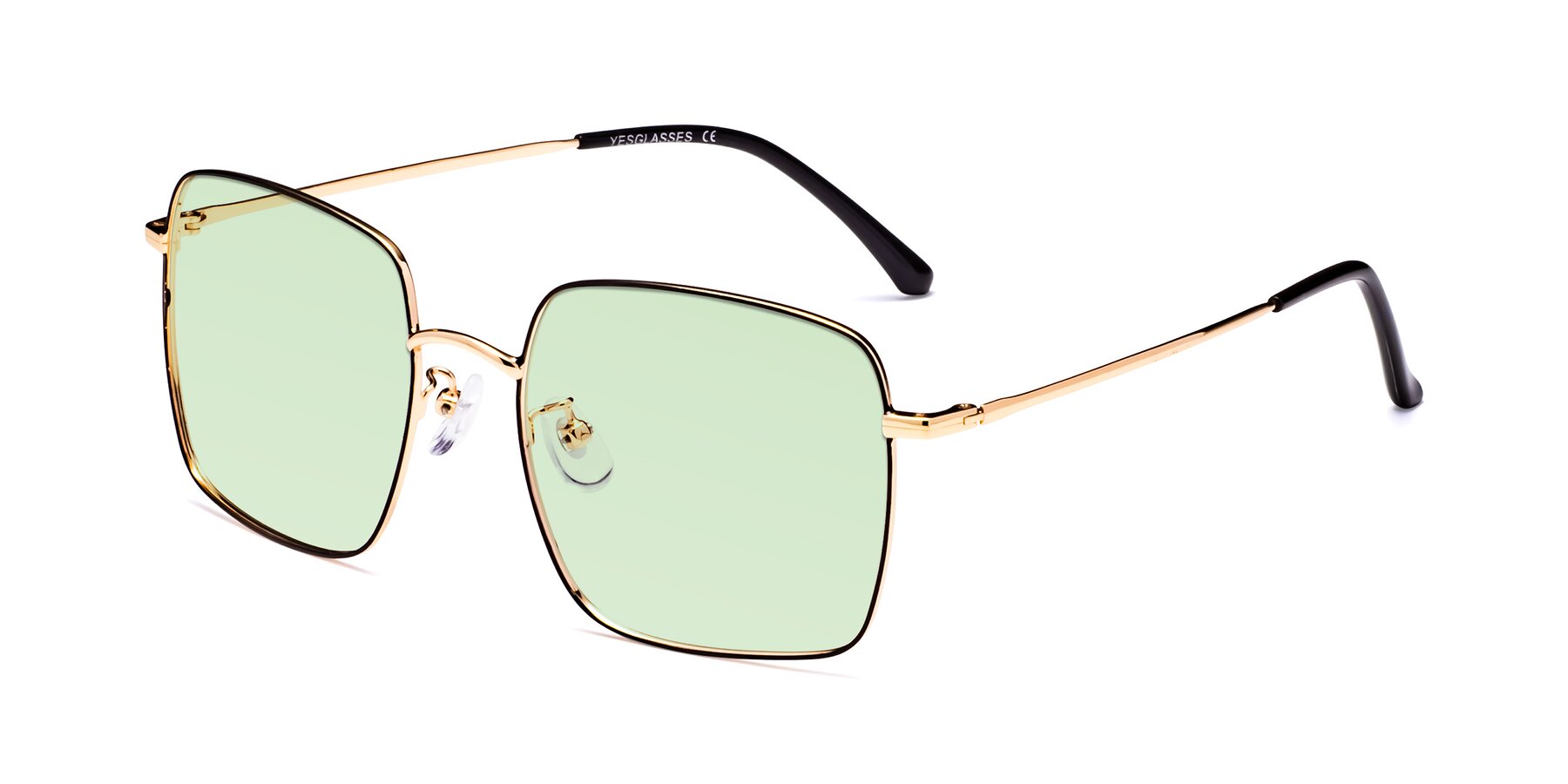 Angle of Billie in Black-Gold with Light Green Tinted Lenses