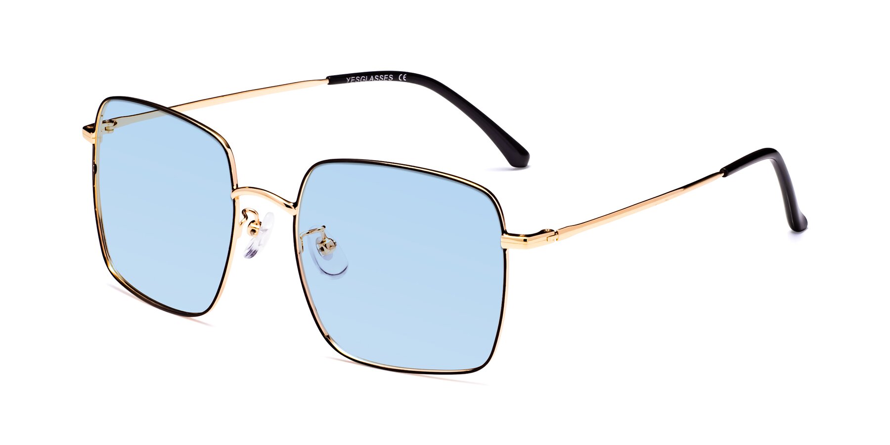 Angle of Billie in Black-Gold with Light Blue Tinted Lenses