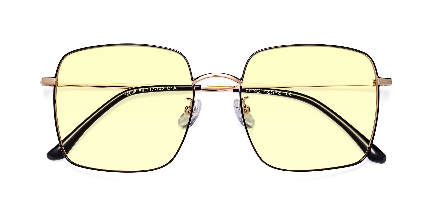 Folded Front of Billie in Black-Gold with Light Yellow Tinted Lenses