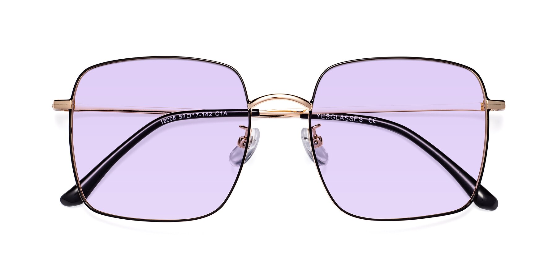Folded Front of Billie in Black-Gold with Light Purple Tinted Lenses