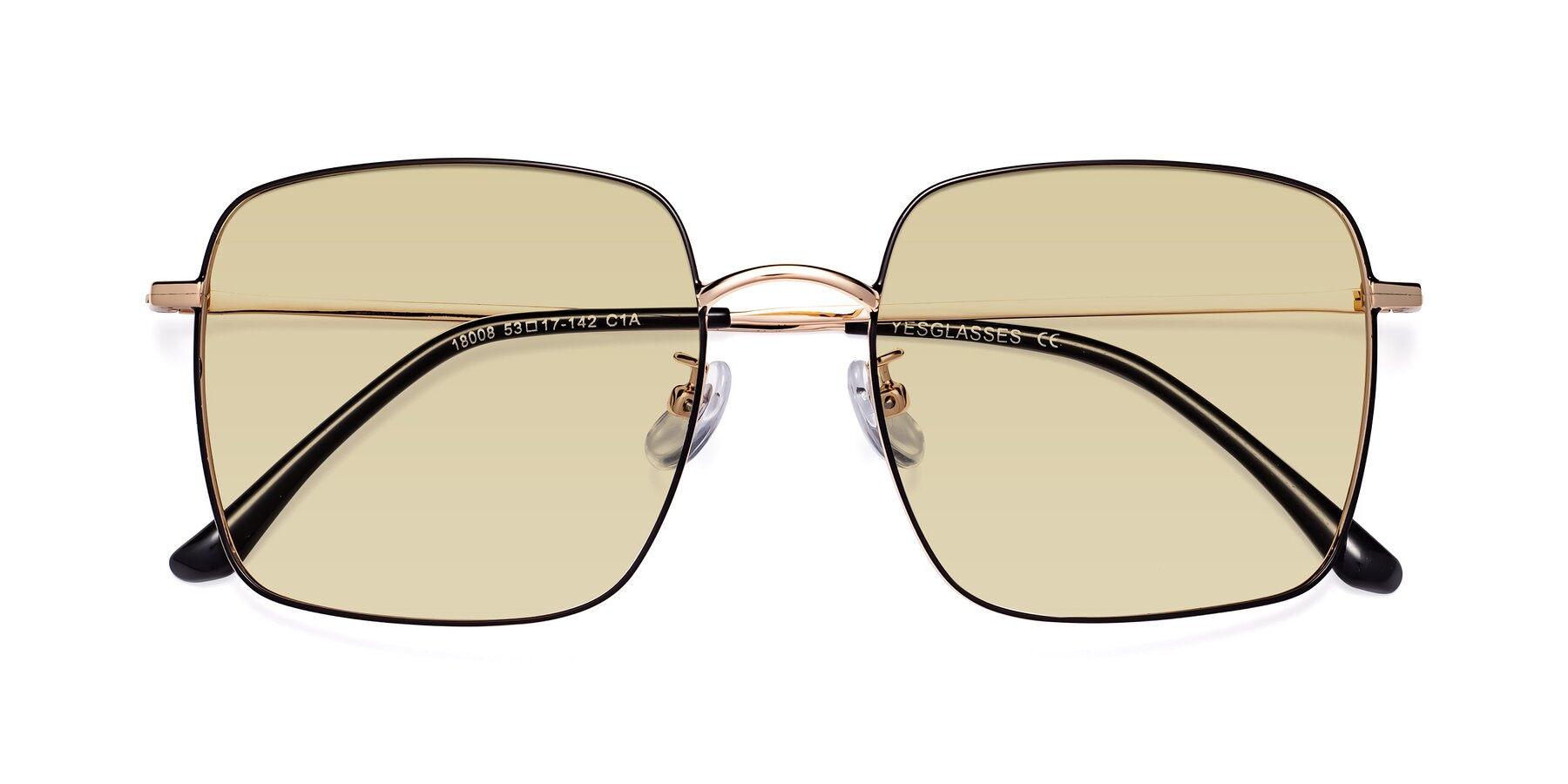 Folded Front of Billie in Black-Gold with Light Champagne Tinted Lenses