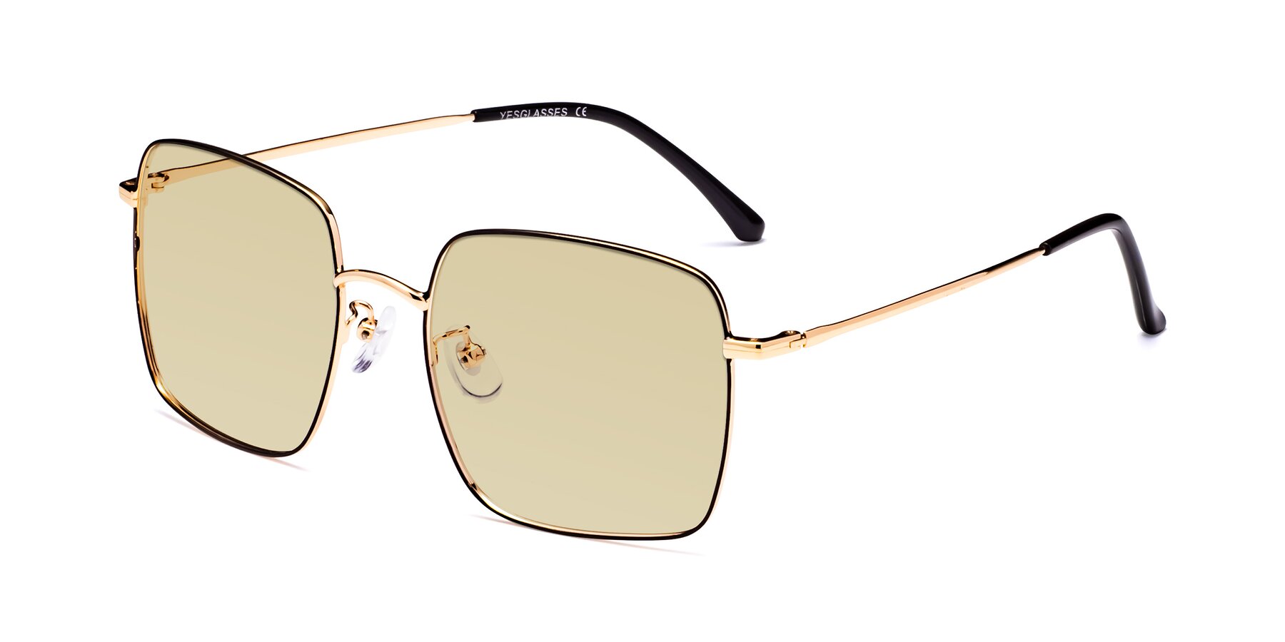 Angle of Billie in Black-Gold with Light Champagne Tinted Lenses