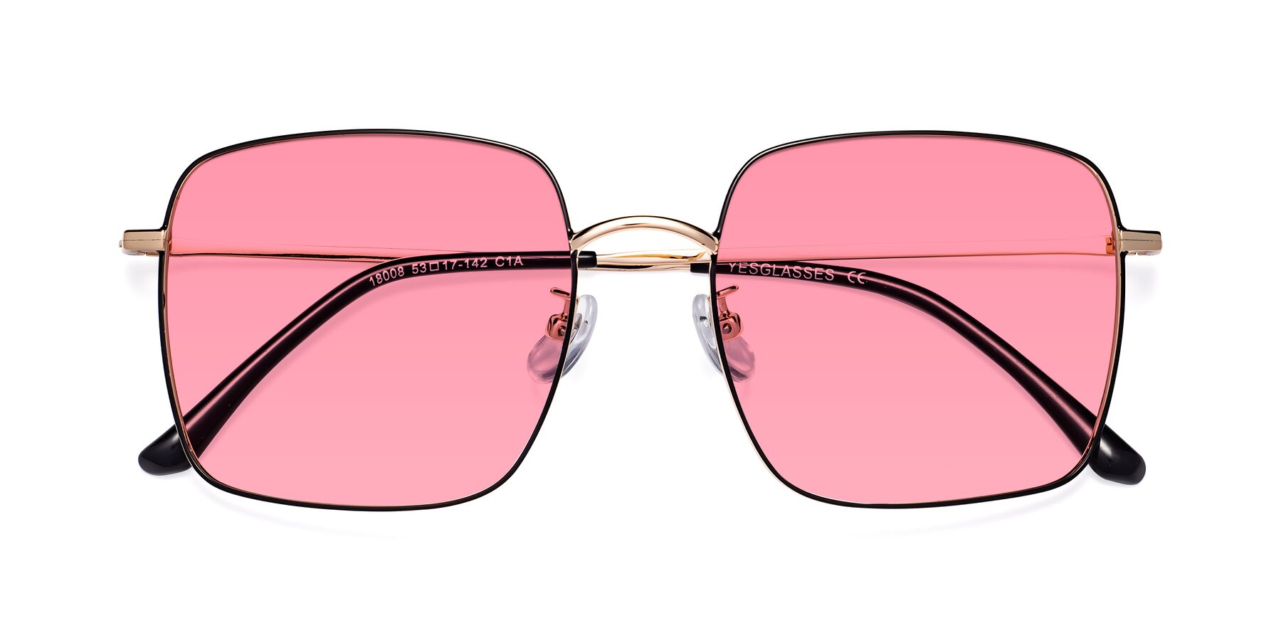 Folded Front of Billie in Black-Gold with Pink Tinted Lenses