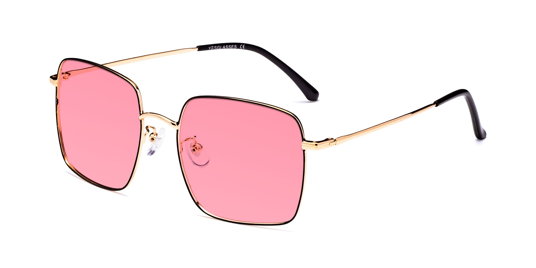 Angle of Billie in Black-Gold with Pink Tinted Lenses
