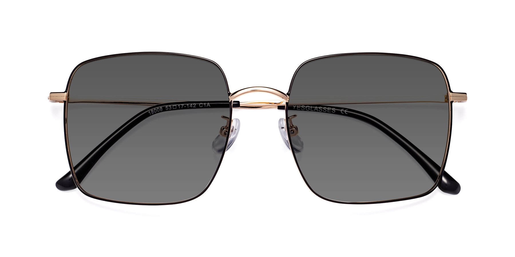 Folded Front of Billie in Black-Gold with Medium Gray Tinted Lenses