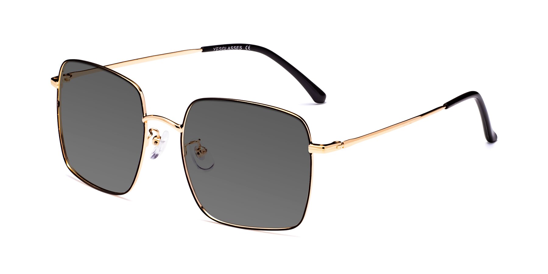 Angle of Billie in Black-Gold with Medium Gray Tinted Lenses
