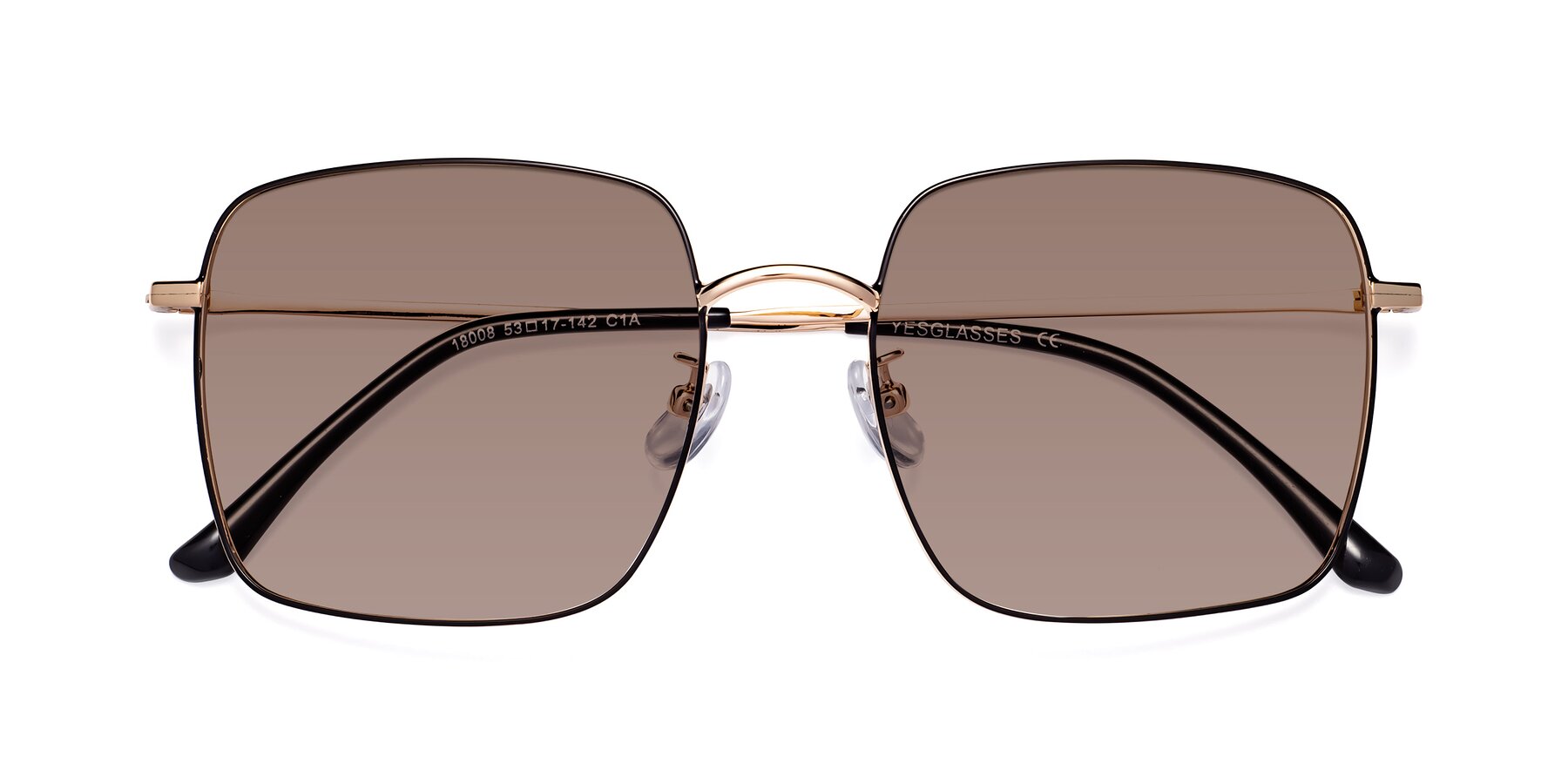 Folded Front of Billie in Black-Gold with Medium Brown Tinted Lenses