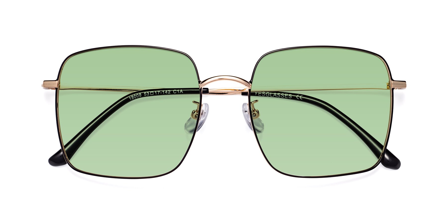 Folded Front of Billie in Black-Gold with Medium Green Tinted Lenses