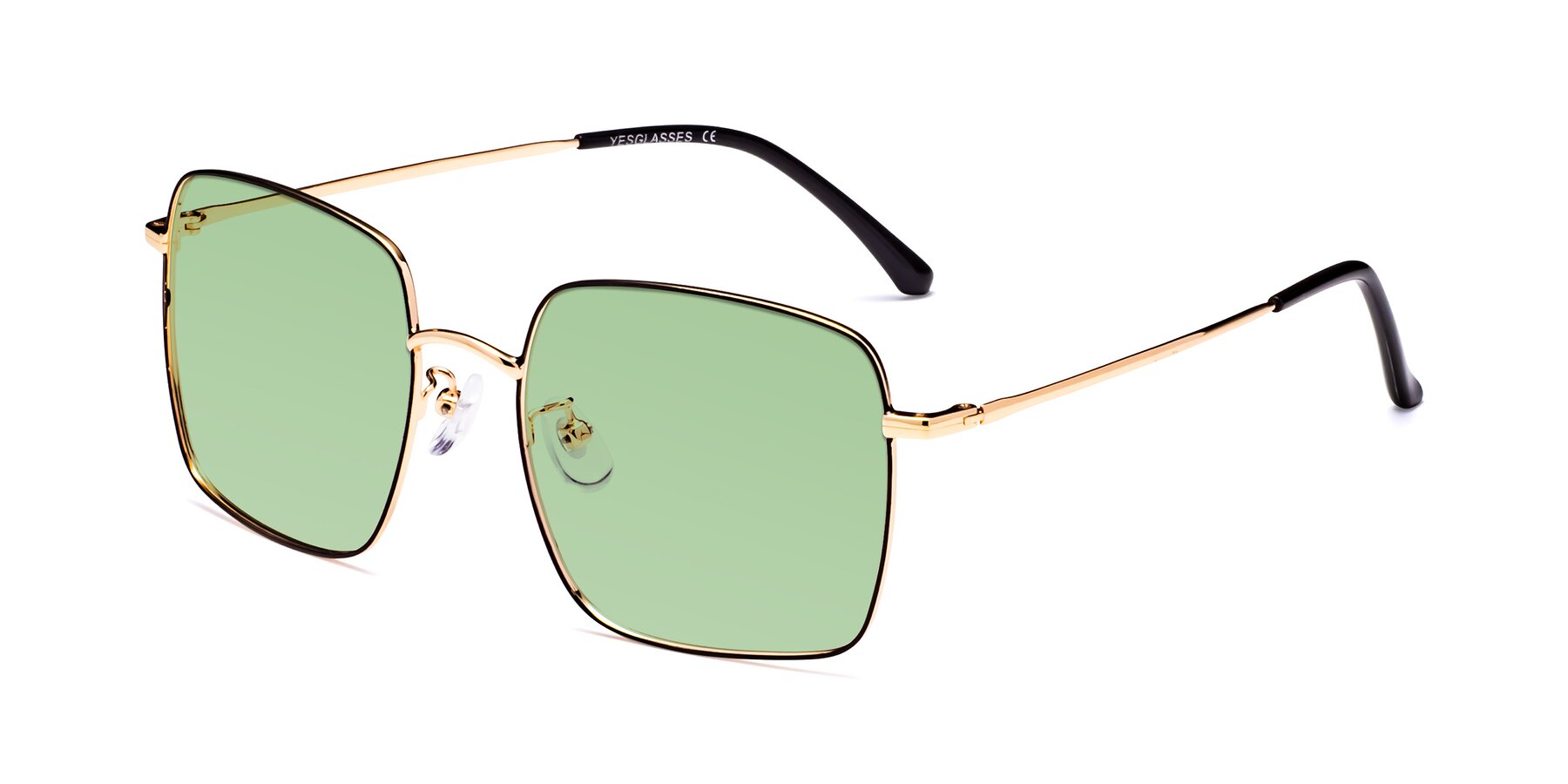 Angle of Billie in Black-Gold with Medium Green Tinted Lenses