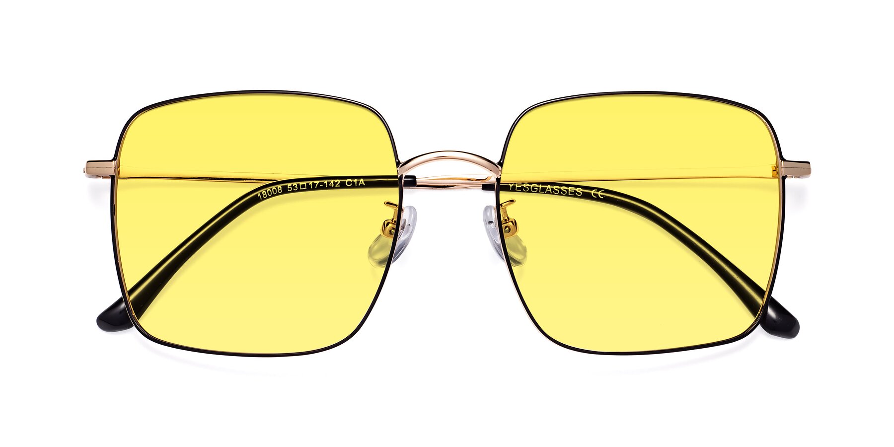 Folded Front of Billie in Black-Gold with Medium Yellow Tinted Lenses