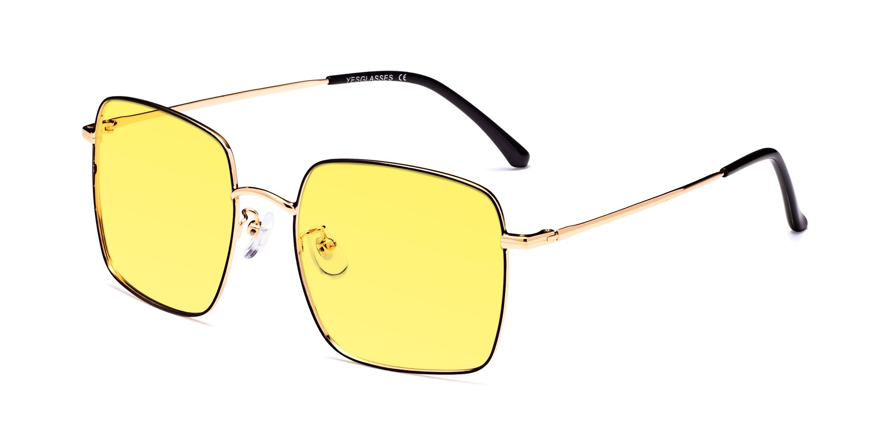 Angle of Billie in Black-Gold with Medium Yellow Tinted Lenses