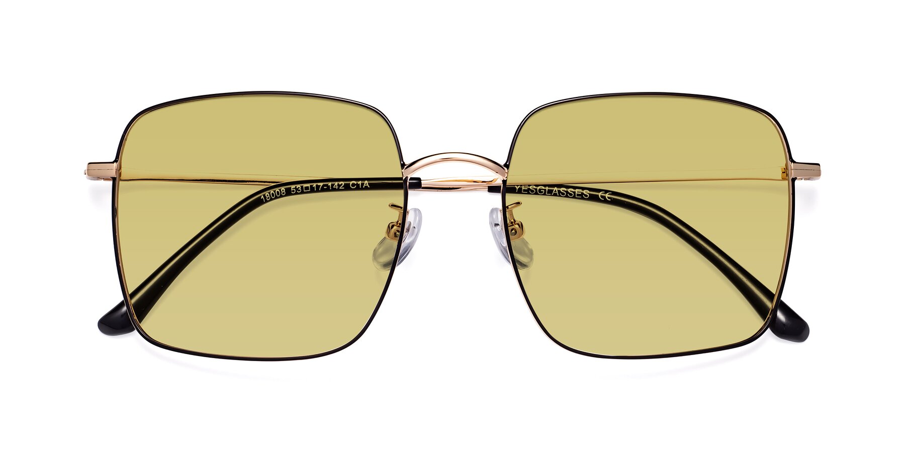 Folded Front of Billie in Black-Gold with Medium Champagne Tinted Lenses