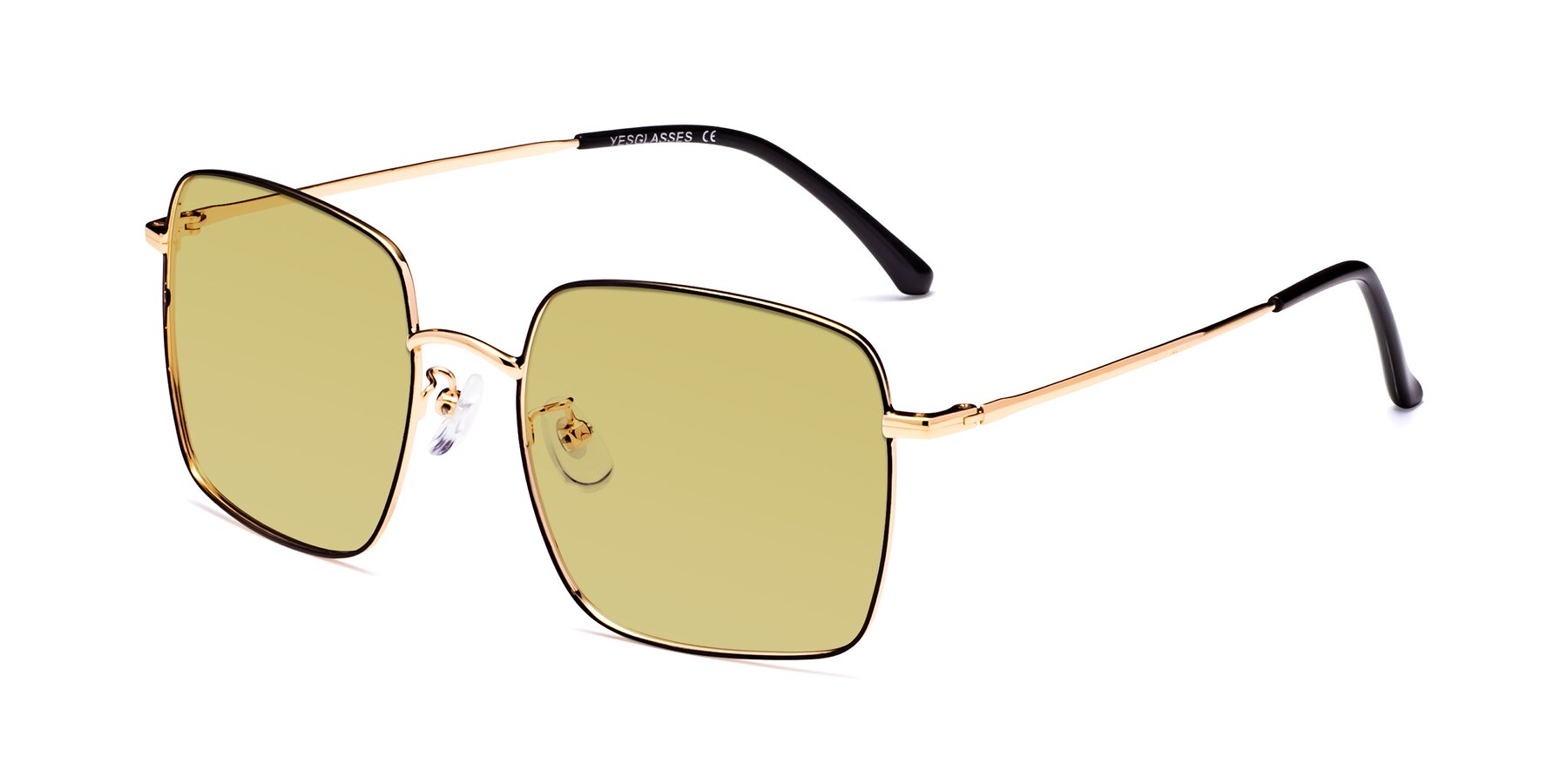 Angle of Billie in Black-Gold with Medium Champagne Tinted Lenses