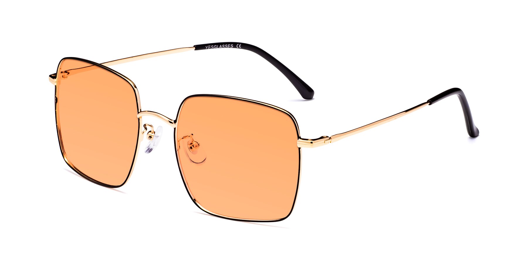Angle of Billie in Black-Gold with Medium Orange Tinted Lenses