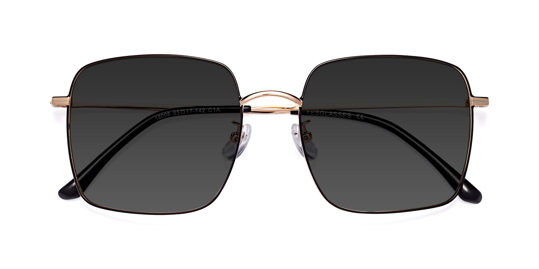 Folded Front of Billie in Black-Gold with Gray Tinted Lenses