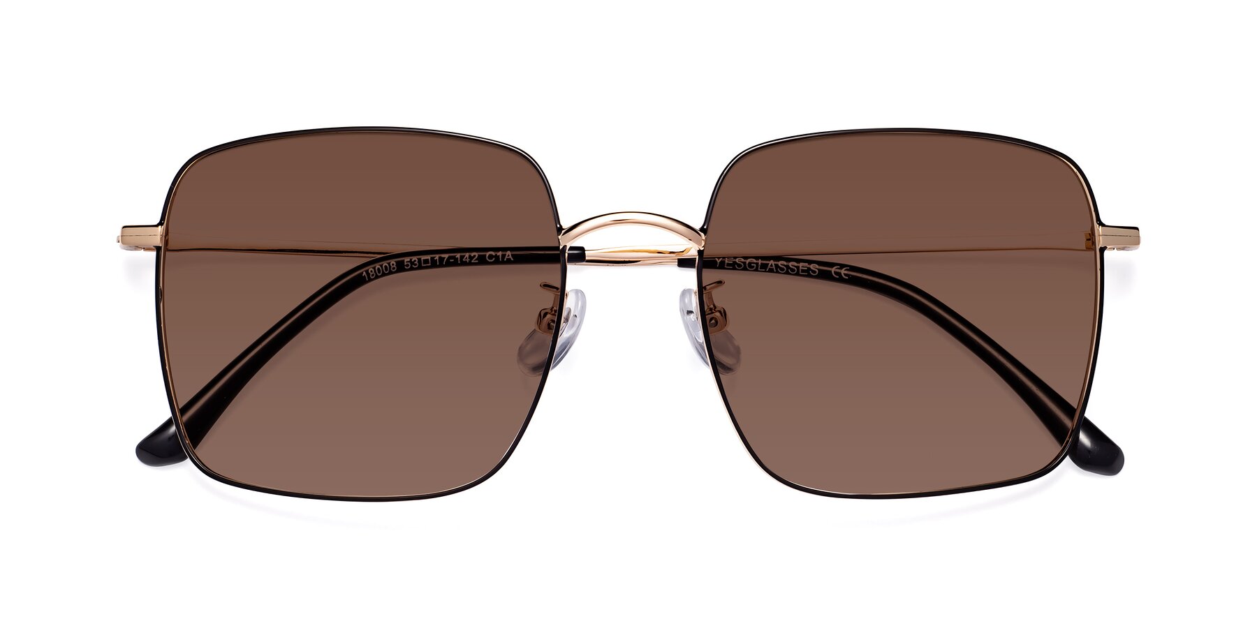 Folded Front of Billie in Black-Gold with Brown Tinted Lenses