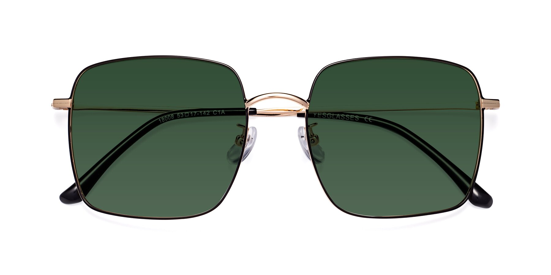 Folded Front of Billie in Black-Gold with Green Tinted Lenses