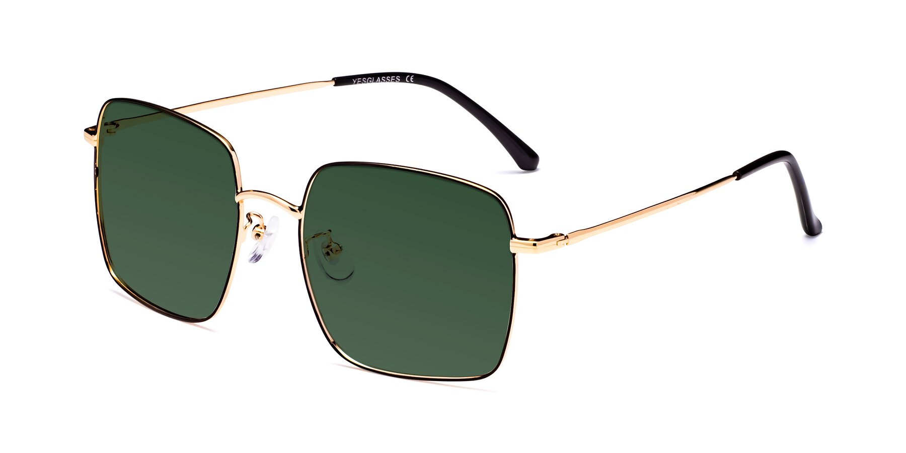 Angle of Billie in Black-Gold with Green Tinted Lenses