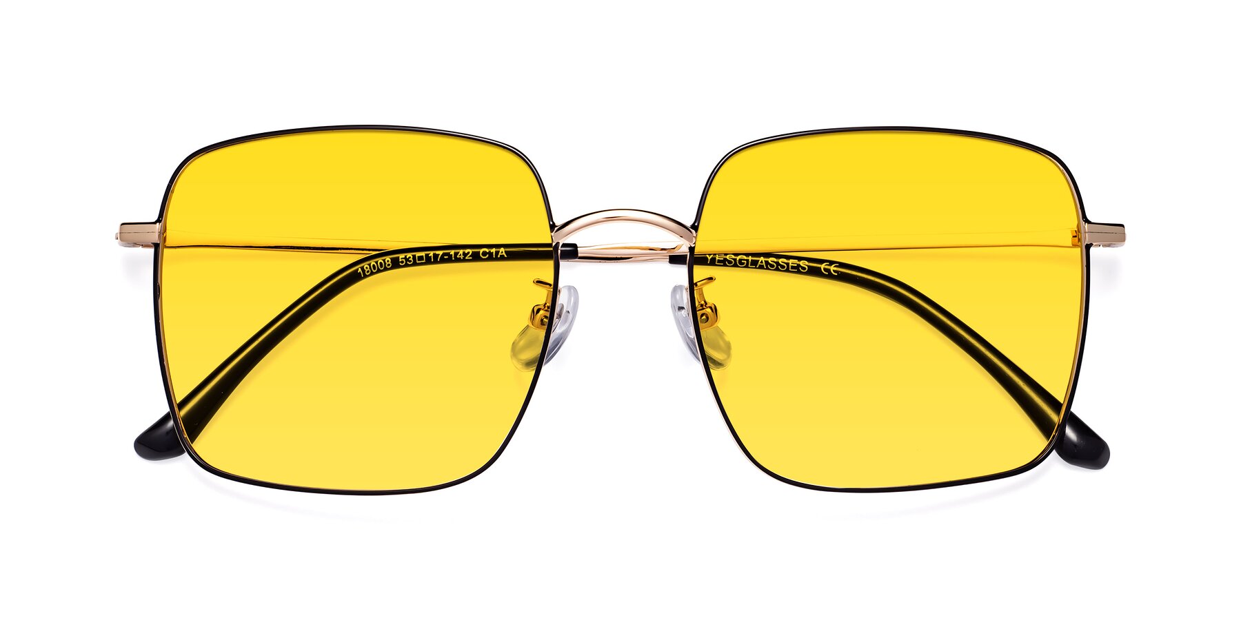 Folded Front of Billie in Black-Gold with Yellow Tinted Lenses
