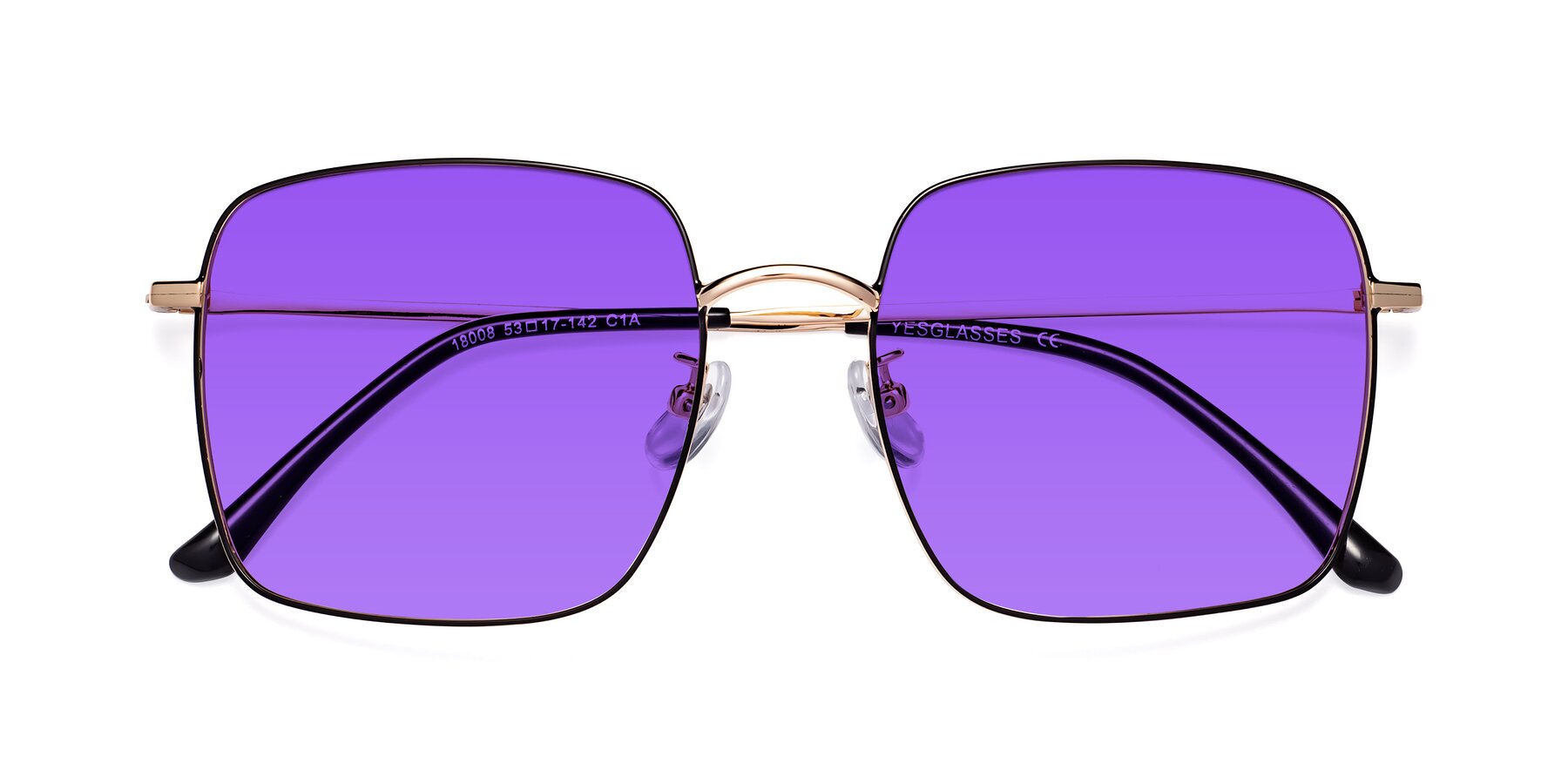 Folded Front of Billie in Black-Gold with Purple Tinted Lenses