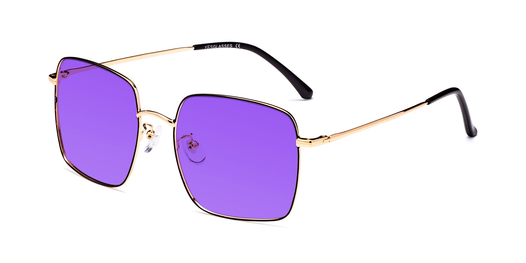 Angle of Billie in Black-Gold with Purple Tinted Lenses