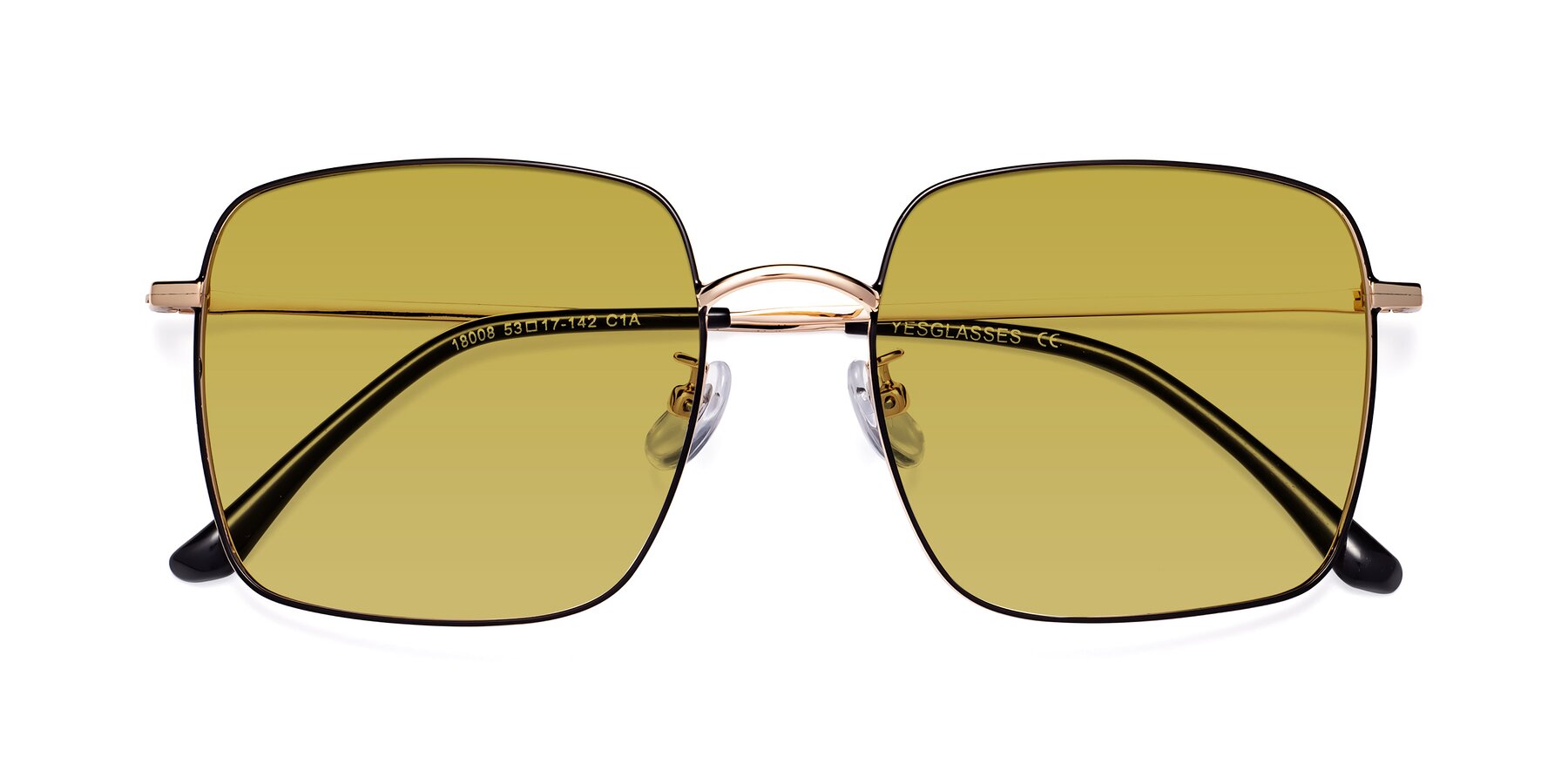 Folded Front of Billie in Black-Gold with Champagne Tinted Lenses