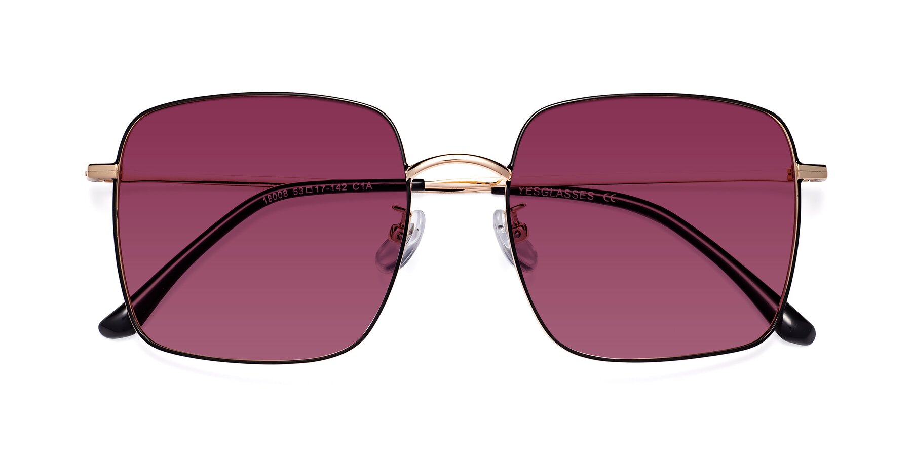 Folded Front of Billie in Black-Gold with Wine Tinted Lenses