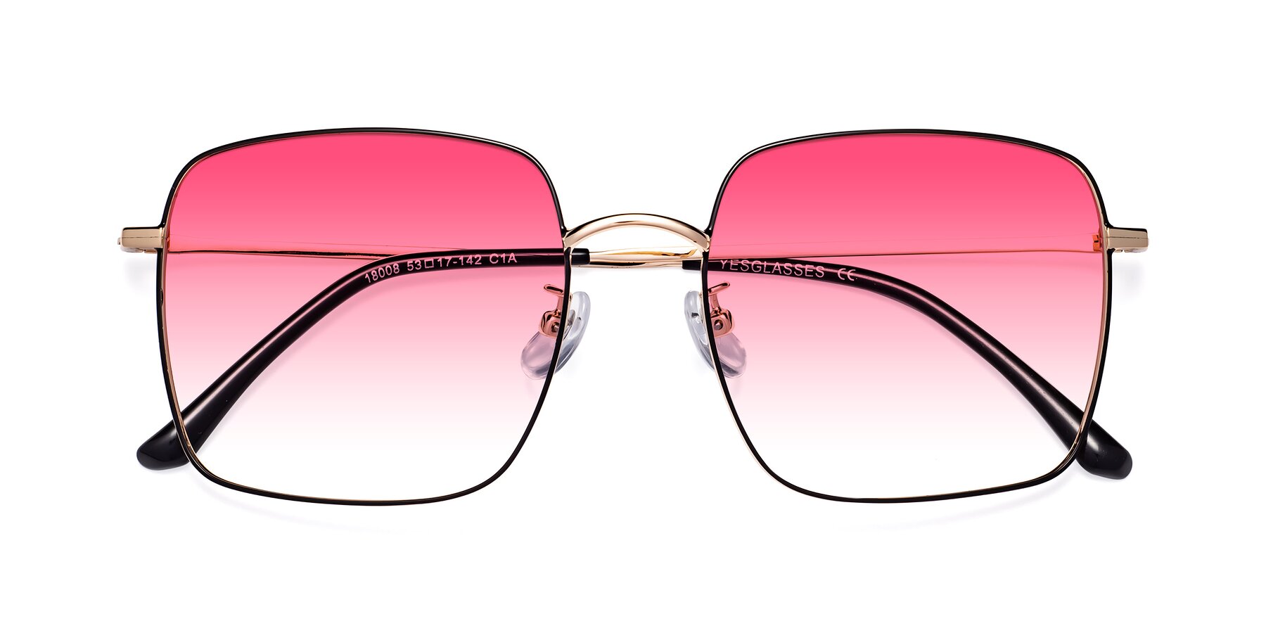 Folded Front of Billie in Black-Gold with Pink Gradient Lenses