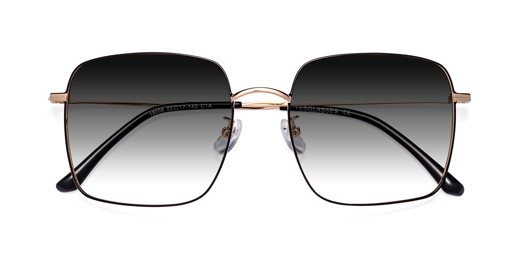 Folded Front of Billie in Black-Gold with Gray Gradient Lenses