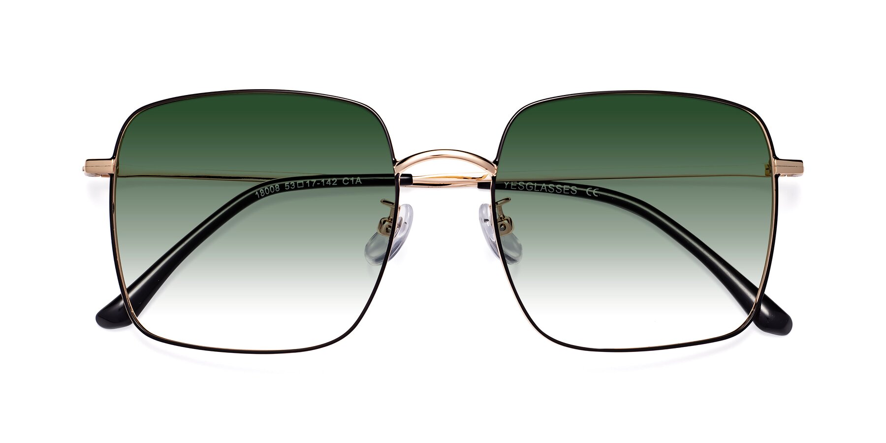 Folded Front of Billie in Black-Gold with Green Gradient Lenses