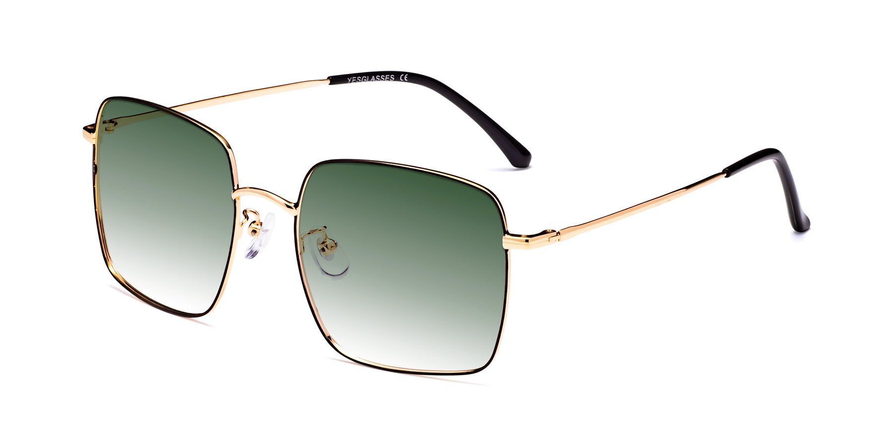 Angle of Billie in Black-Gold with Green Gradient Lenses