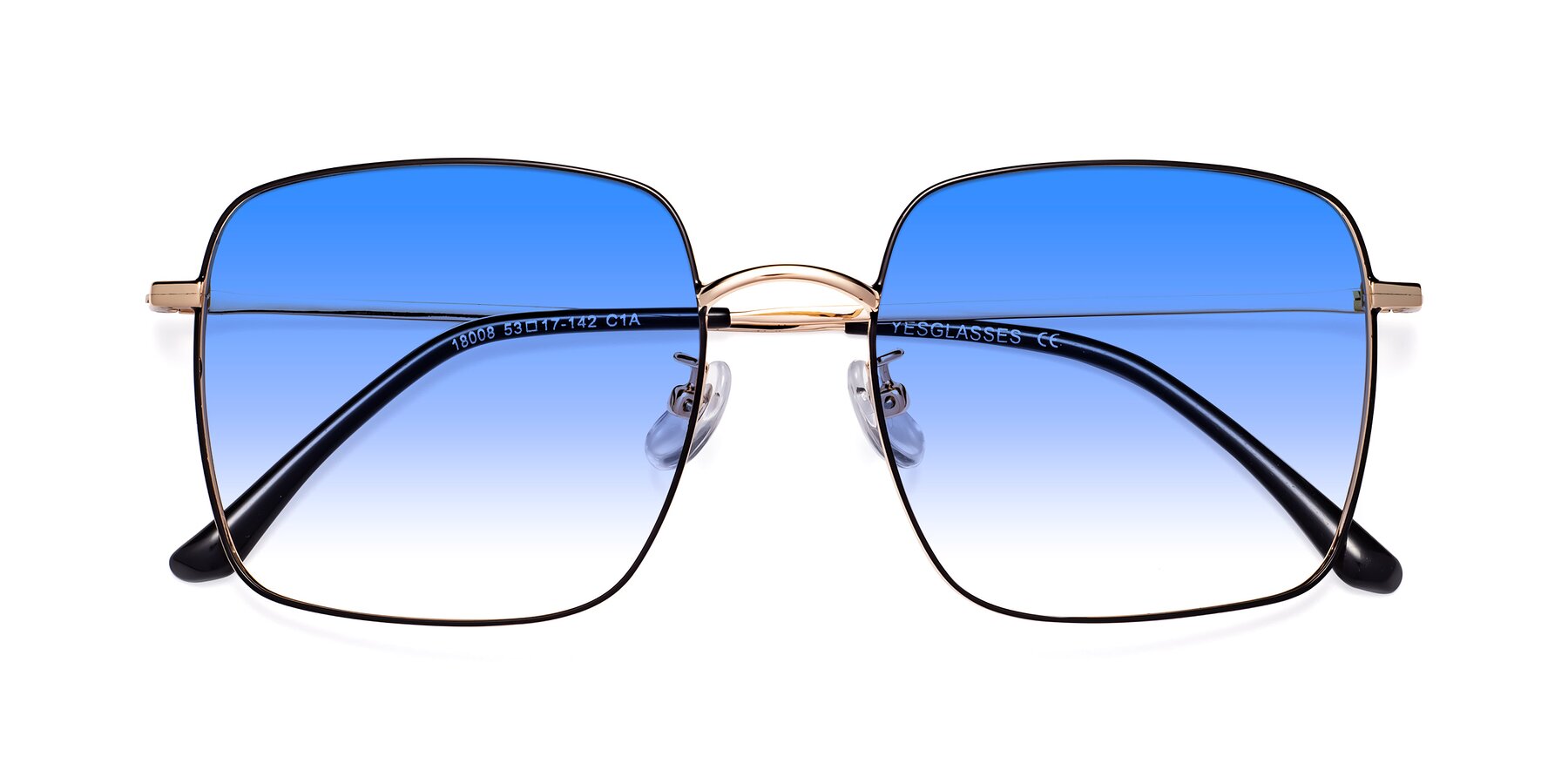 Folded Front of Billie in Black-Gold with Blue Gradient Lenses