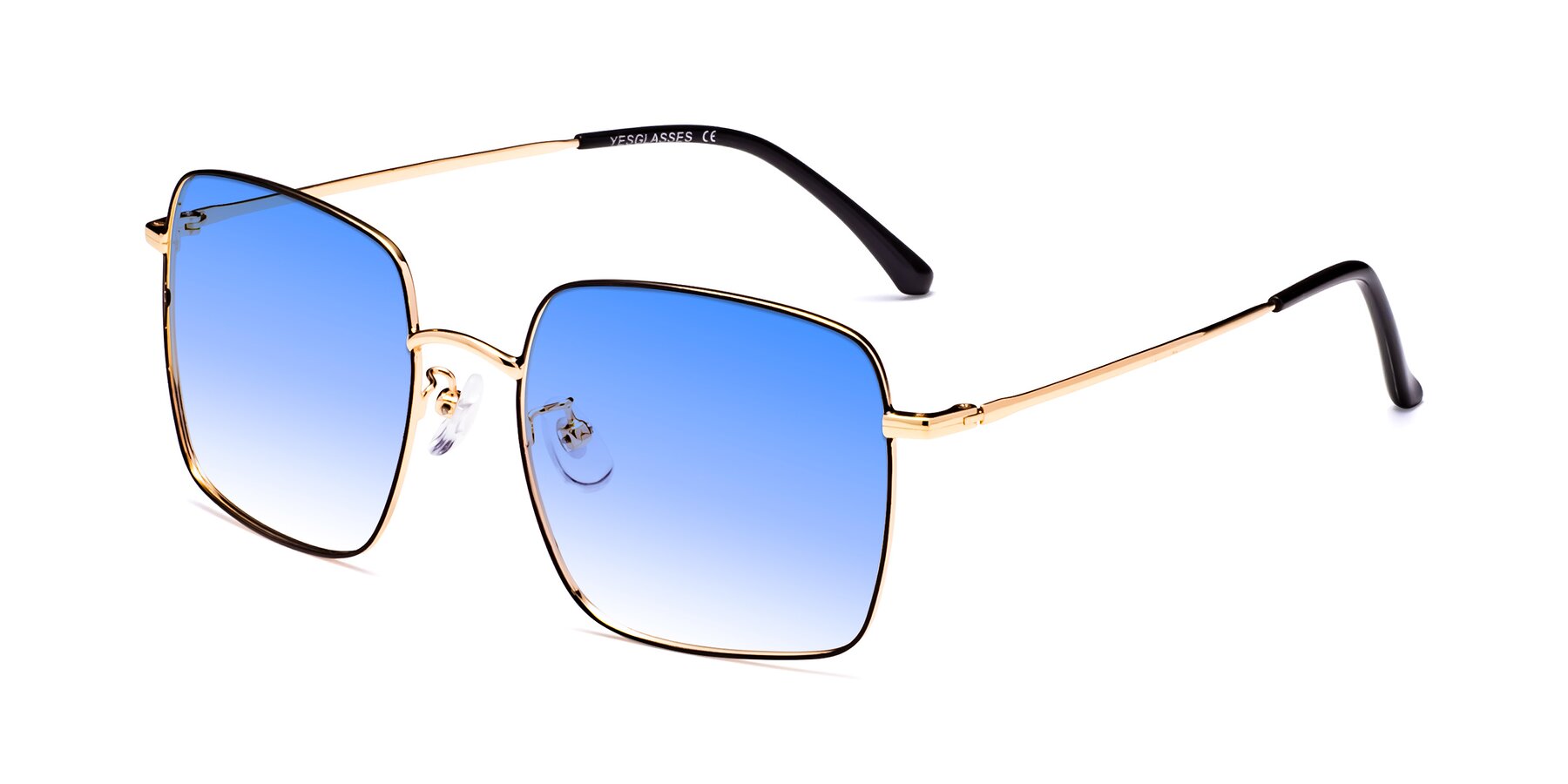 Angle of Billie in Black-Gold with Blue Gradient Lenses